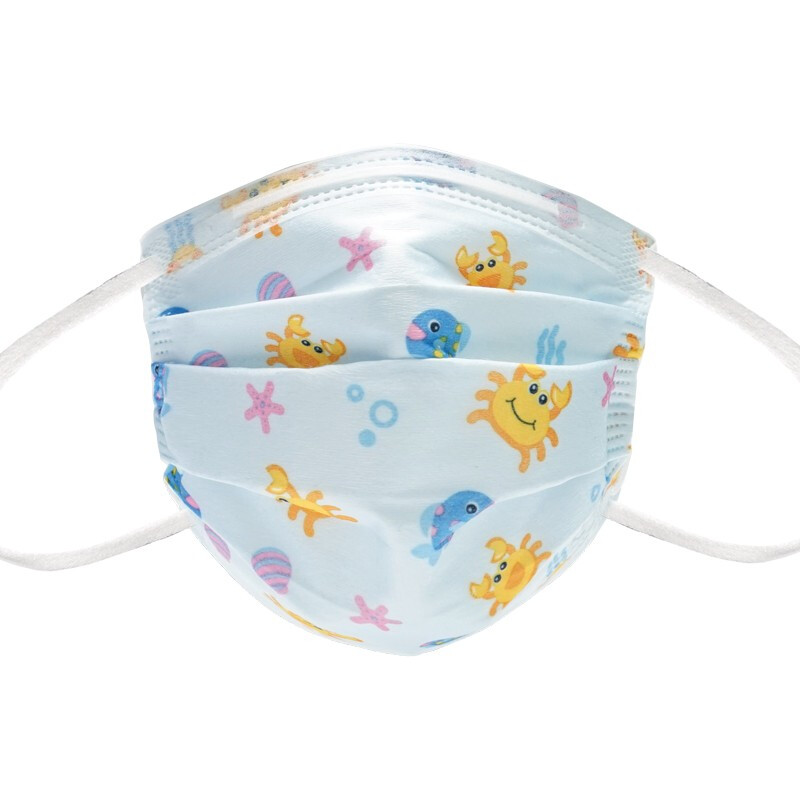 霍盛HMS-DM-06舒適平面口罩超小號35片盒裝(小螃蟹印花款)圖片1