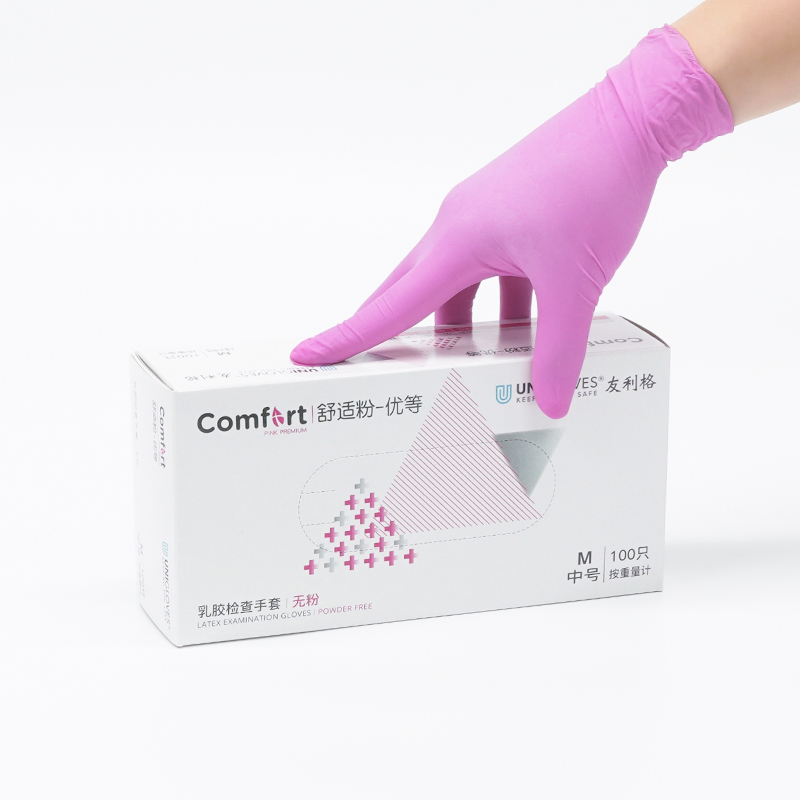 友利格舒適COMFORT U1500一次性無粉優(yōu)等粉色乳膠檢查手套圖片2