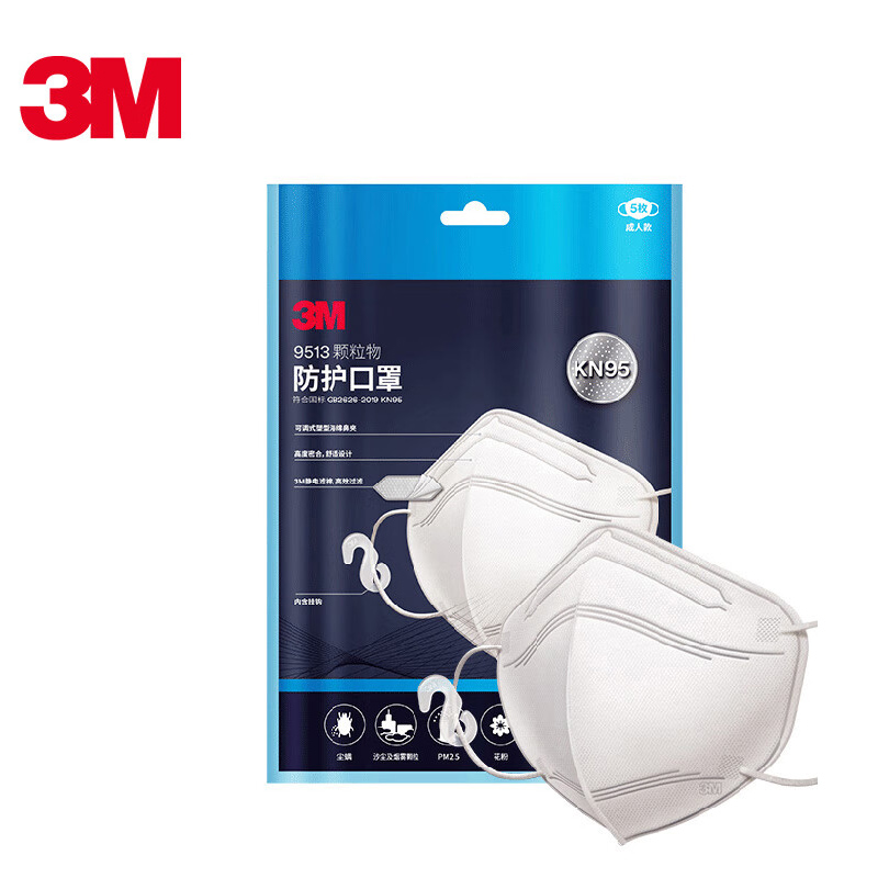 3M9513折疊頸戴式輕型KN95防塵口罩圖片3