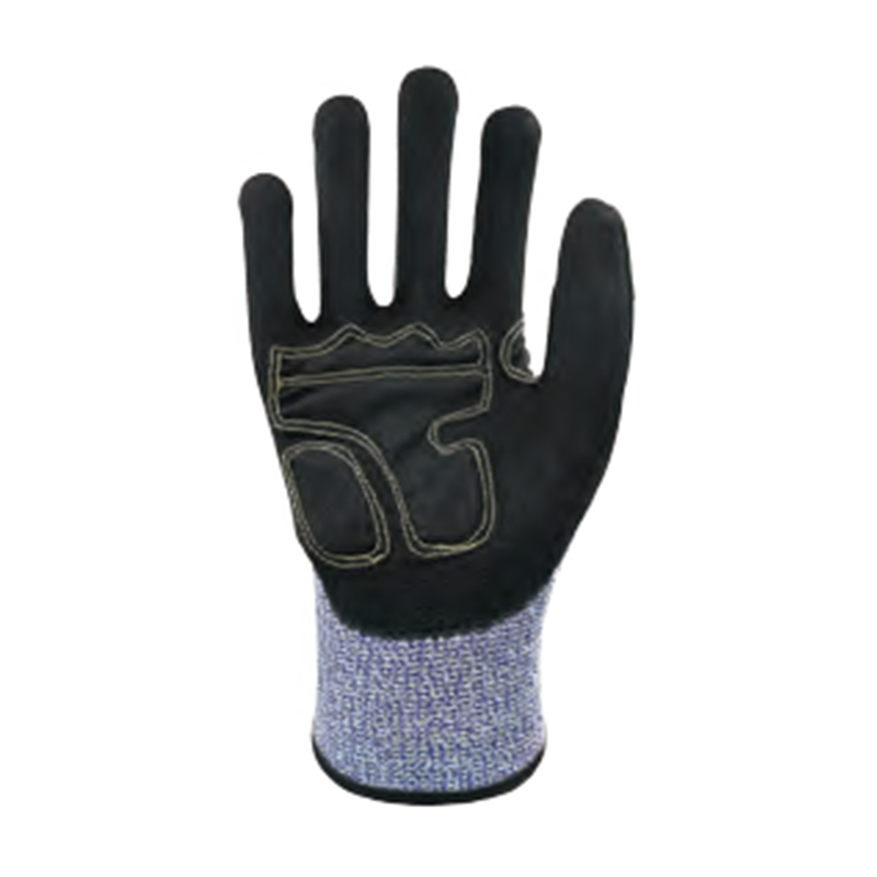 思衛(wèi)爾3330藍(lán)白色13針丁腈涂掌TPR掌背HPPE機(jī)械防撞手套圖片1