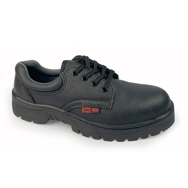 澳翔AX013黑色二層荔枝紋牛皮防砸橡膠大底安全鞋