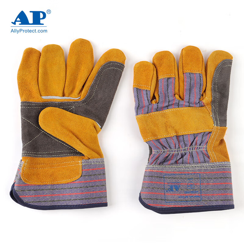 友盟AP-1524耐磨抗穿插牛二層皮勞保手套