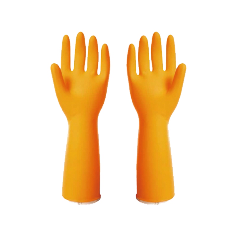 雪蓮20042CR天然乳膠光里卷邊袖口魚鱗紋氯化處理手套