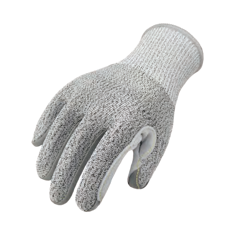 思衛爾L355麻灰色13針牛皮掌貼HPPE玻璃纖維防割手套