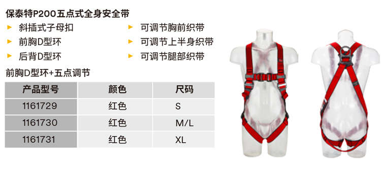 3M1161728保泰特P200五點式全身式安全帶圖片12