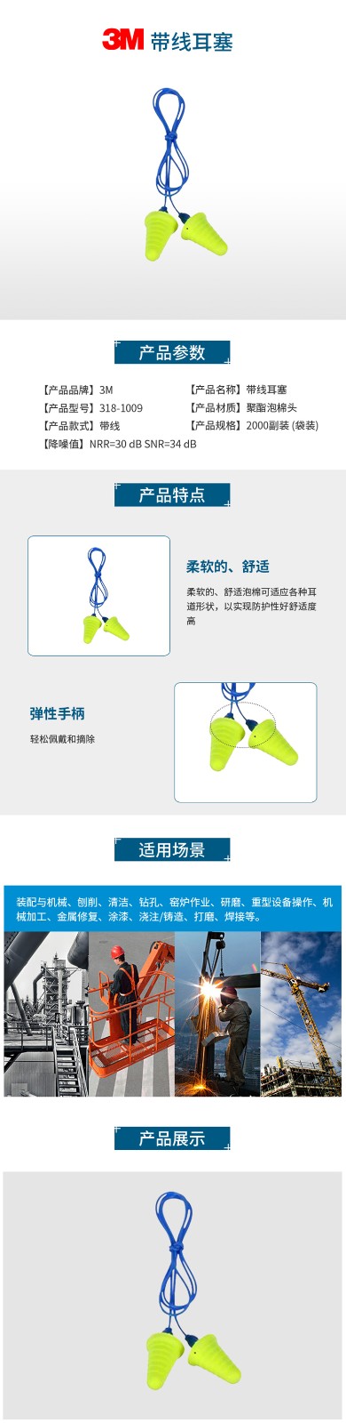 3M318-1009帶固定圈帶線防噪音耳塞圖片