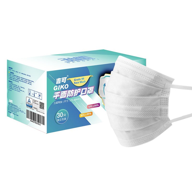 吉可G99白色平面一次性口罩圖片3