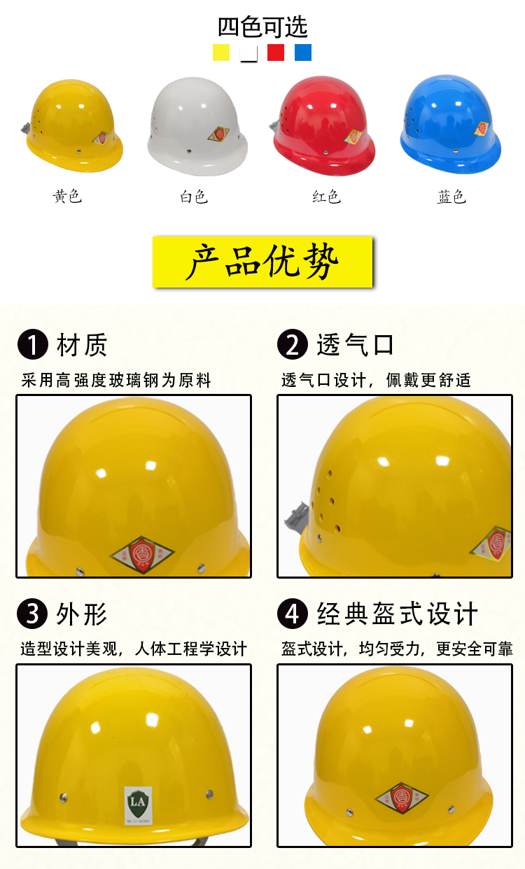 盾牌基本款玻璃鋼安全帽圖片3