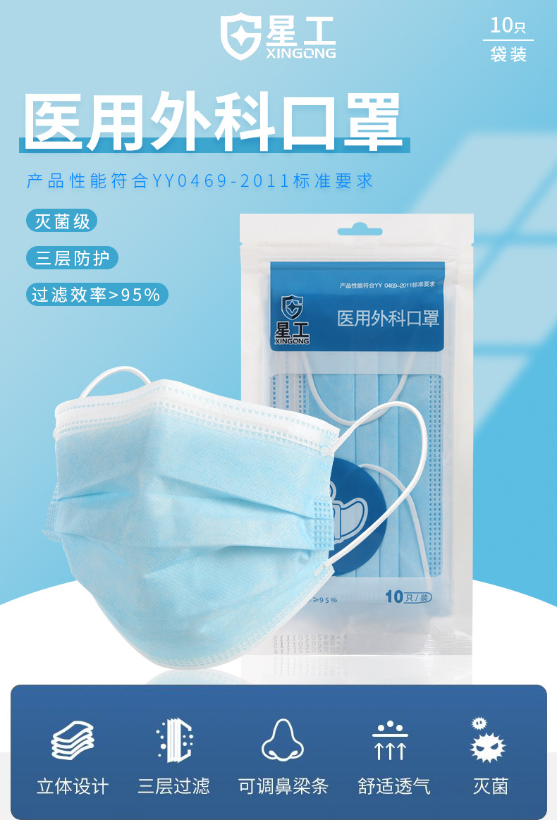 星工XG1111滅菌醫用外科口罩一次性口罩圖片3