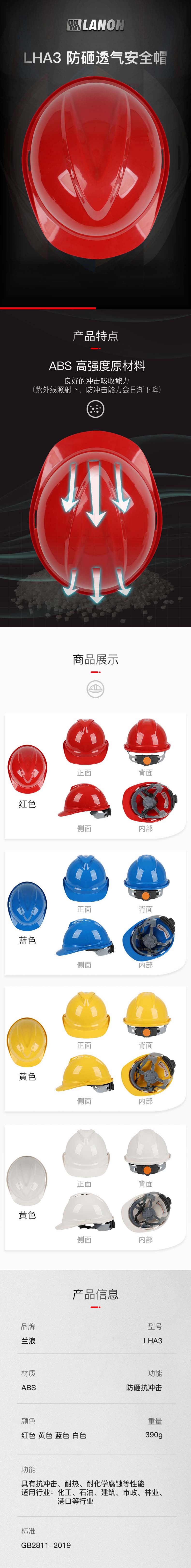 LANON蘭浪LHA3 V型防砸絕緣安全帽圖片