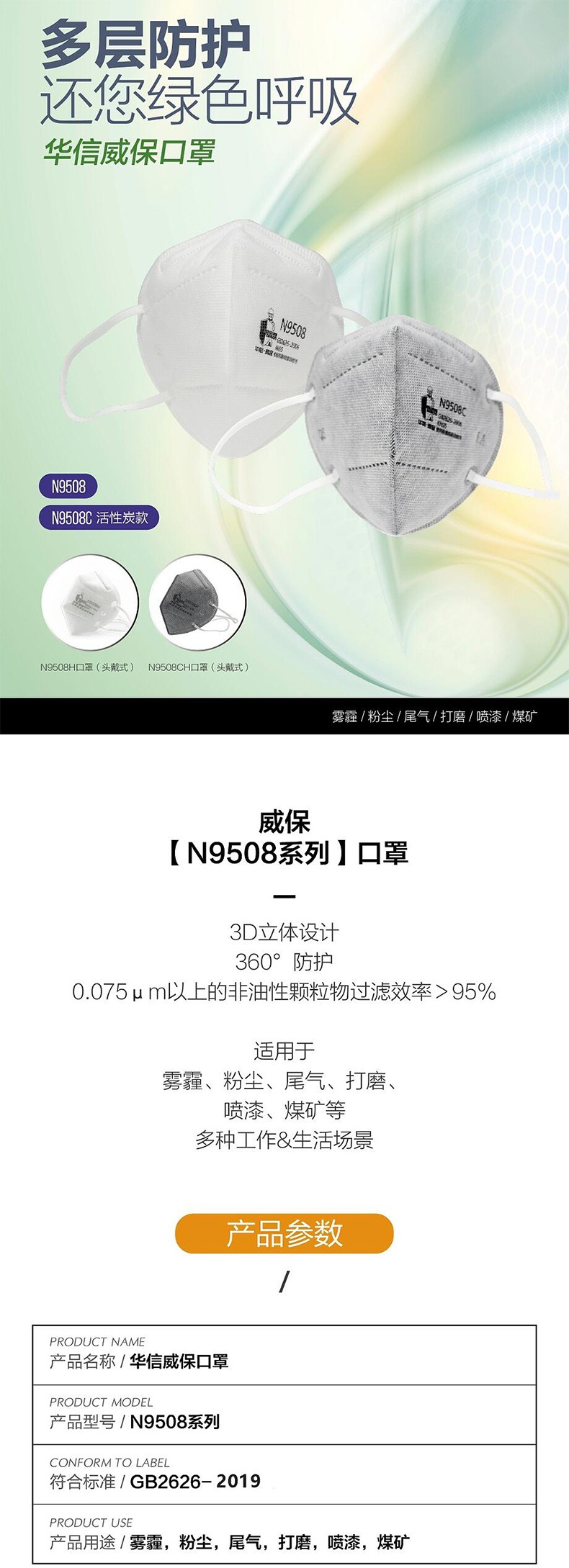 華信威保N9508H頭戴式折疊口罩圖片1
