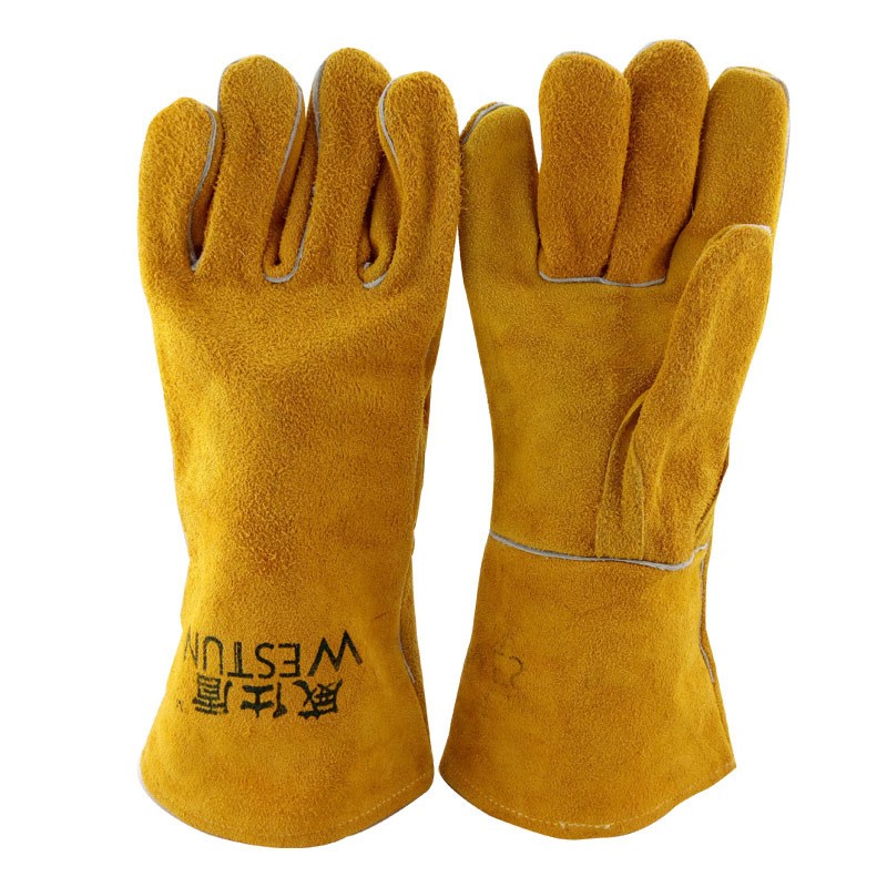 威仕盾G-0393金黃色牛二層皮電焊手套圖片1