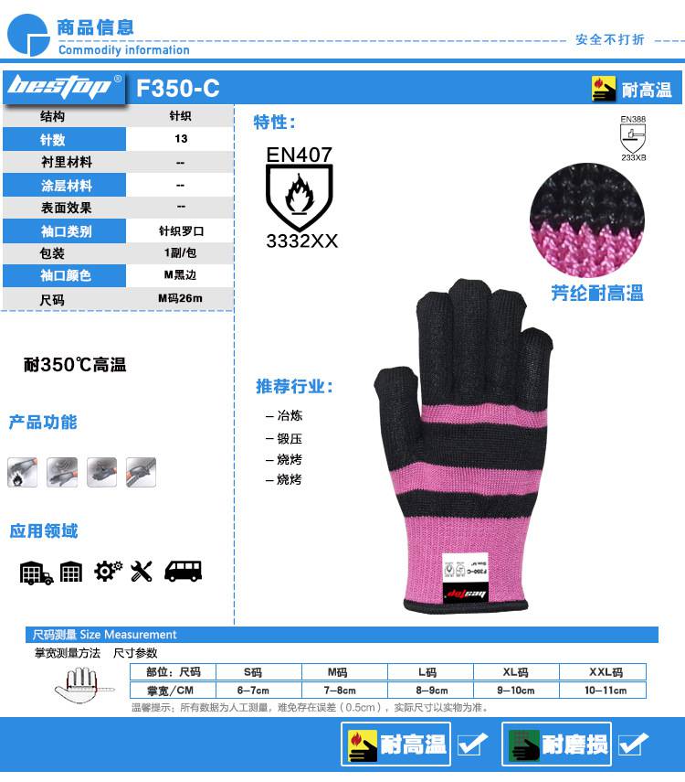 bestop倍護(hù)F350-C芳綸耐高溫手套圖片1