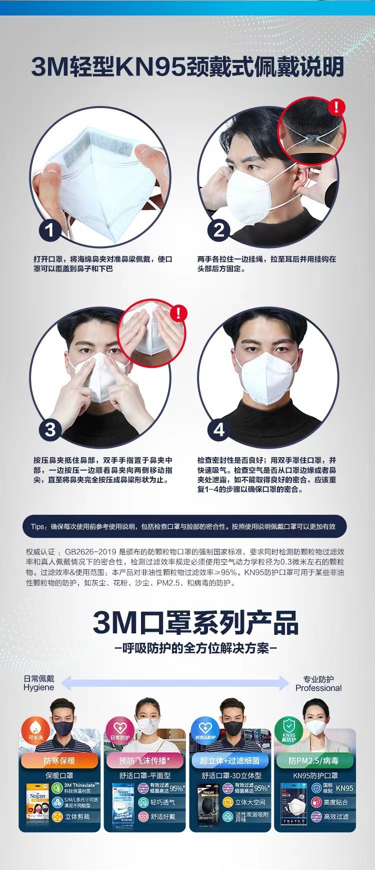 3M 9513折疊頸戴式輕型KN95防塵口罩圖片9