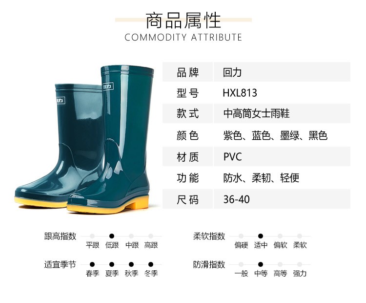 回力813藍色PVC高筒雨靴圖片3
