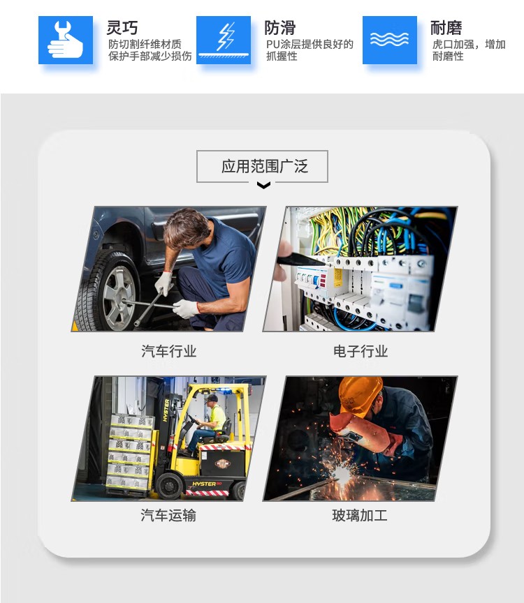 恒輝QPE352虎口加強(qiáng)PU涂層5級防割手套圖片2