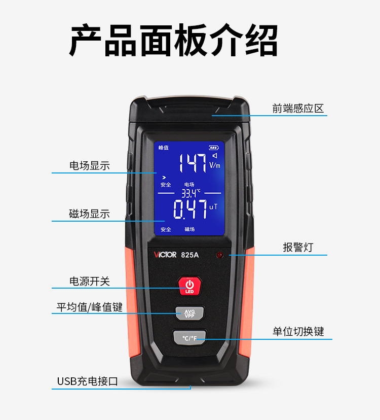 勝利(VICTOR)VC825A家用電磁波輻射檢測儀圖片13