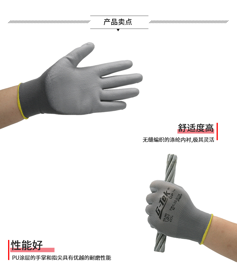 PIP PMX-33-G125經(jīng)濟款灰色PU涂層勞保手套圖片3