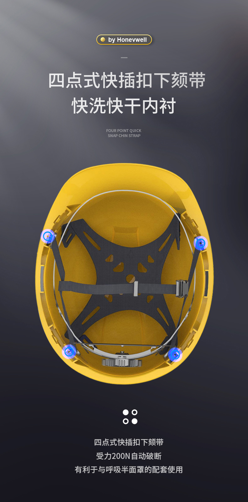 Honeywell霍尼韋爾Y99RAP103S Y99S系列ABS帶通風孔四點快插下頦帶橙色安全帽5