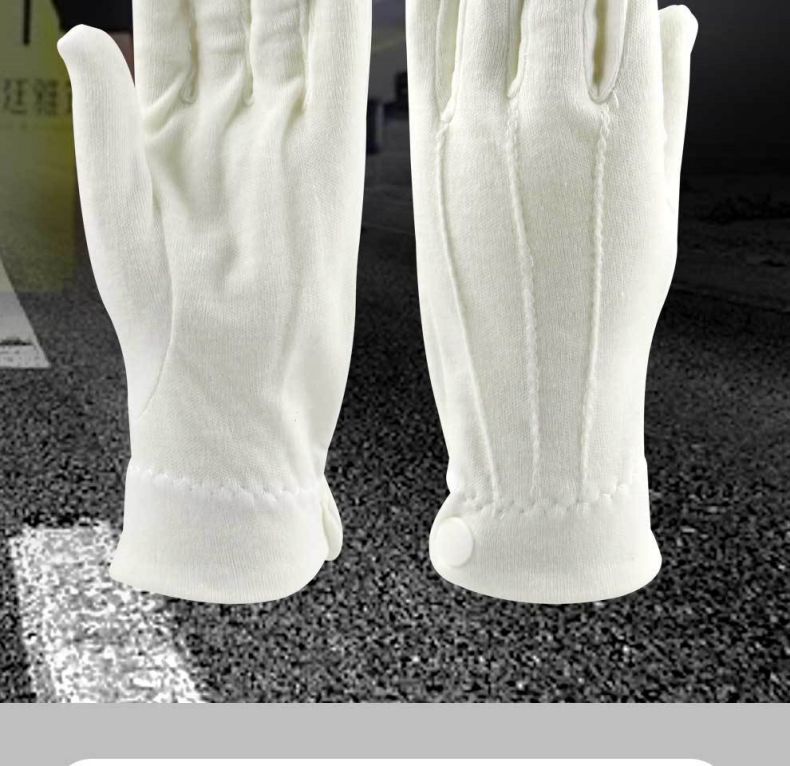 漢盾HD-GP5505滌棉背三筋帶扣白色禮儀勞保手套2