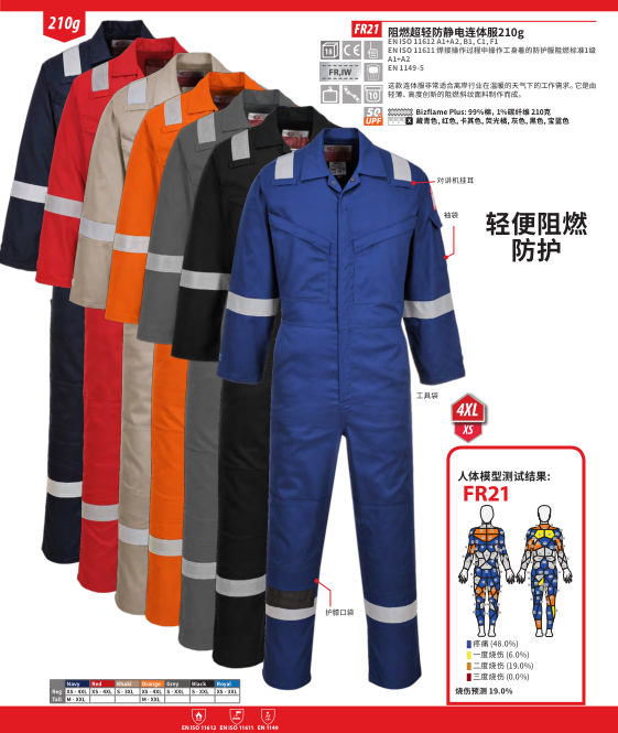 波偉斯特Portwest FR21阻燃超輕防靜電連體服