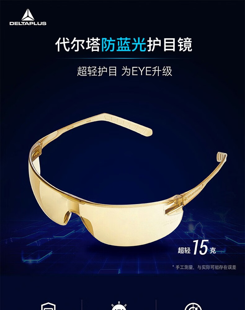 代爾塔101145 HELIUM DETECTABLE可探測款防霧防刮防沖擊安全防護(hù)眼鏡1