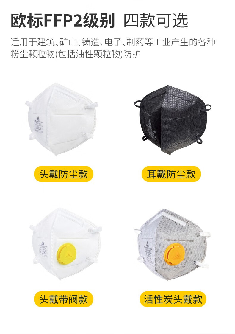 代爾塔104202 M1202VBC折疊帶閥頭戴式FFP2級防塵口罩4