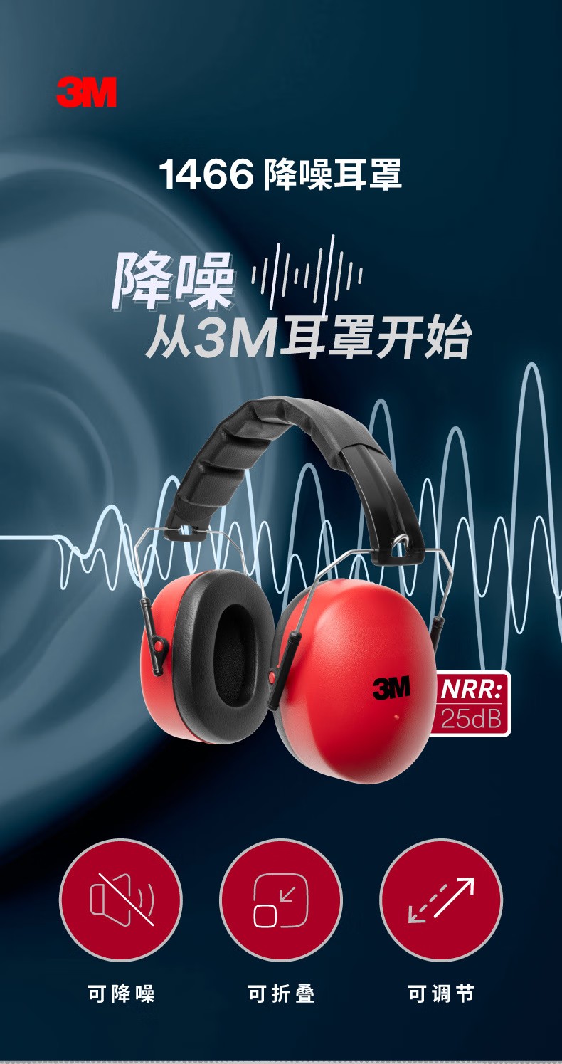 3M 1466隔音耳罩睡眠防噪音耳罩1