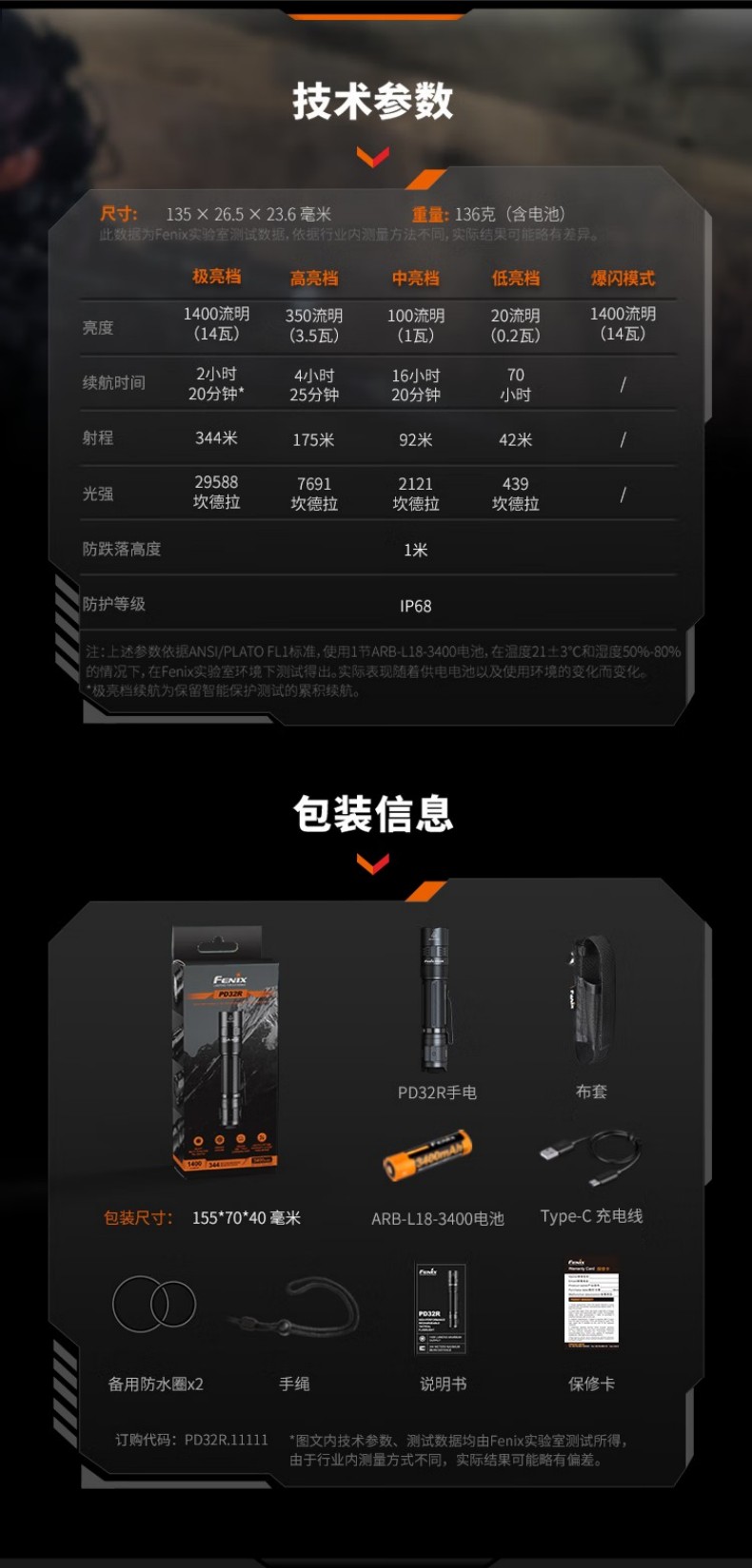 FENIX菲尼克斯PD32R PD系列高亮可充電戰(zhàn)術(shù)小直筒手電13.jpg