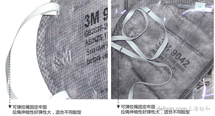 3M9042口罩可彈拉繩固定拉姑,彈性大,適合不同臉型