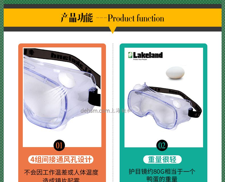 雷克蘭G1510護(hù)目鏡4組間通風(fēng)口設(shè)計,重量輕約80克